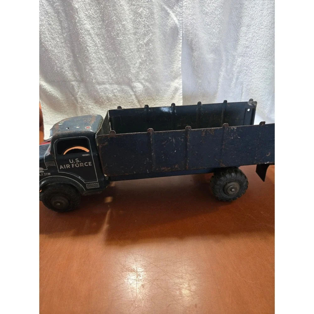 Vintage U.S. Air Force Tin Dump Truck Pressed Steel Military Toy USAF 21W